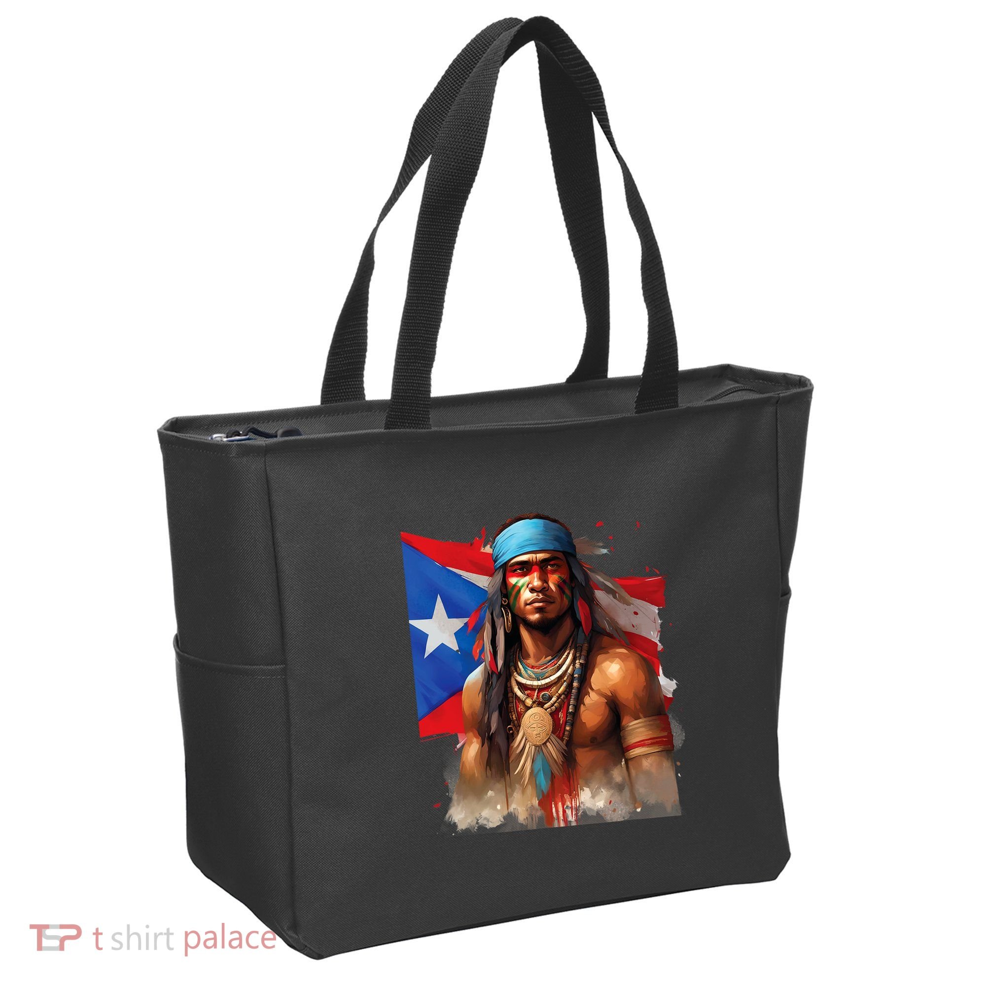 Indigenous Taino Man Warrior Puerto Rican Flag Caribbean Tote Bag