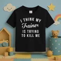 I Think My Trainer Is Trying To Kill Me Funny Workout Gymmer Toddler T-Shirt thumb 3