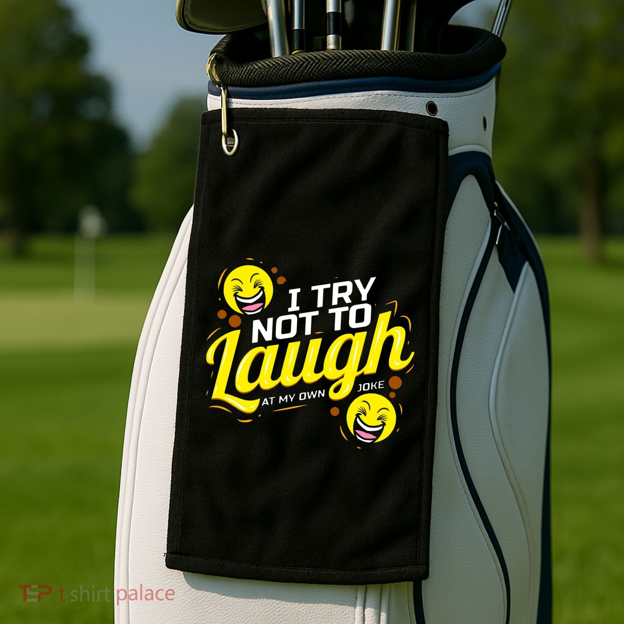 I Try Not To Laugh At My Own Jokes Funny Golf Towel