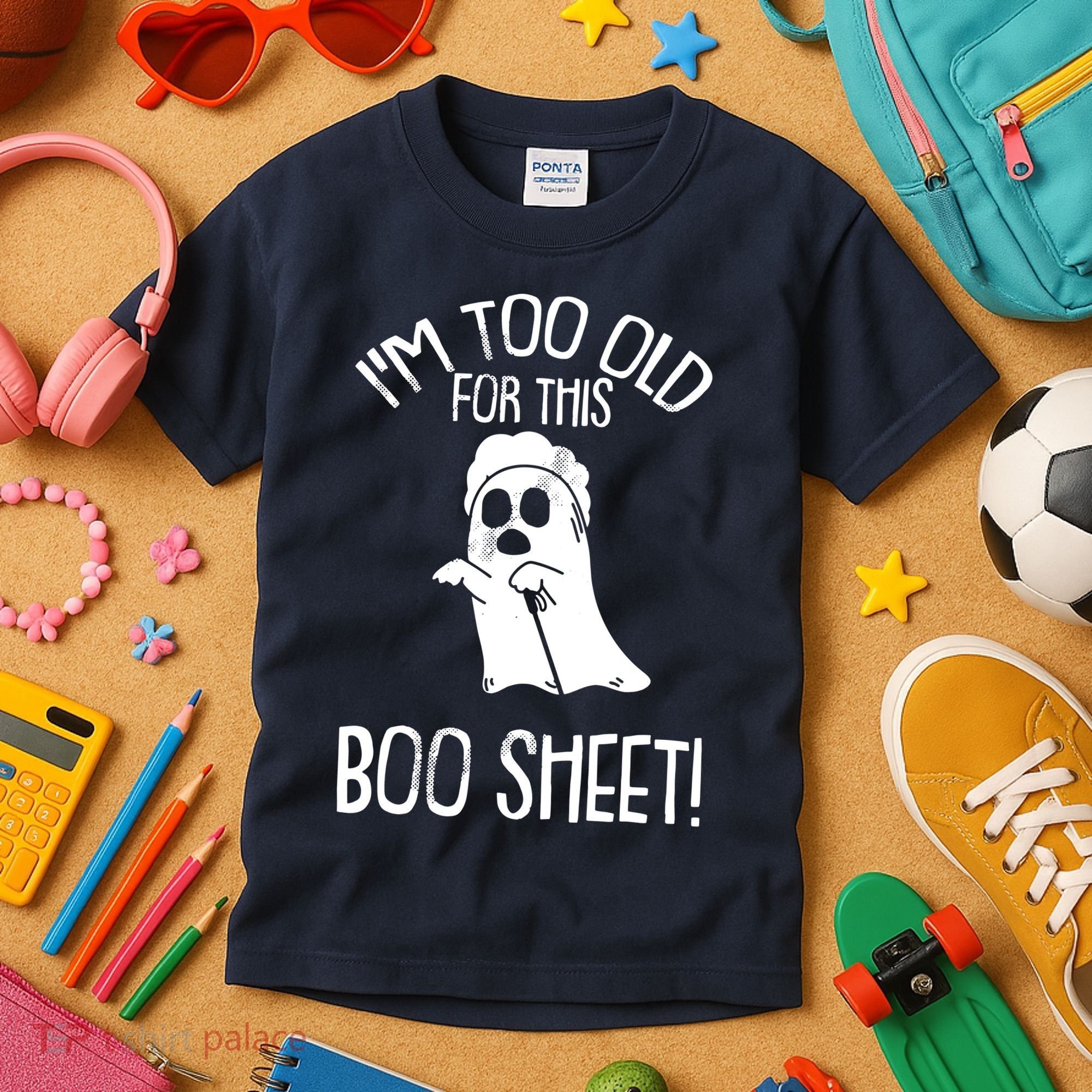 Im Too Old For This Boo Sheet Lazy Halloween Costume Ghost Kids T-Shirt