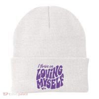 I Thrive On Loving Myself Retro Quote Beanie thumb 0