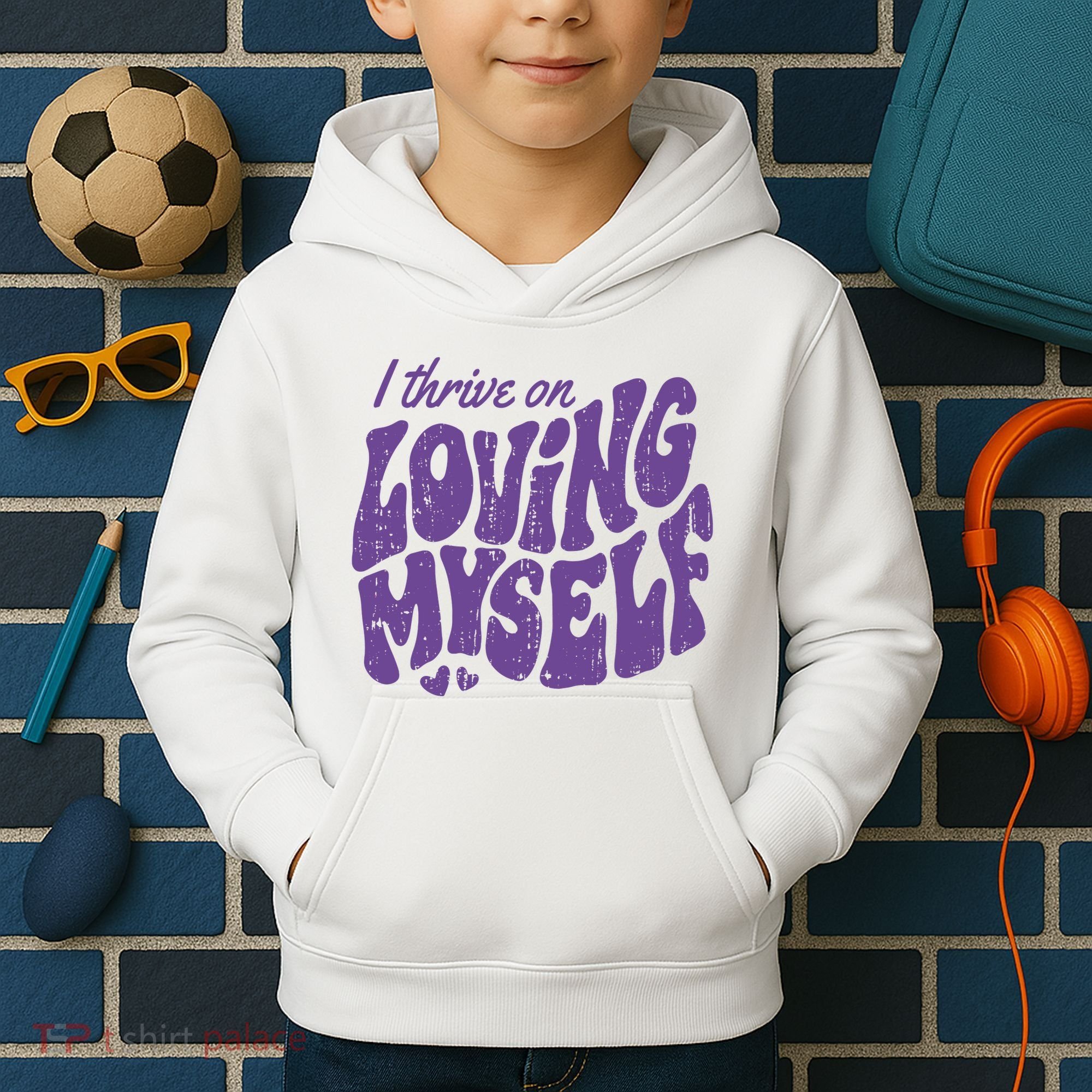 I Thrive On Loving Myself Retro Quote Kids Hoodie