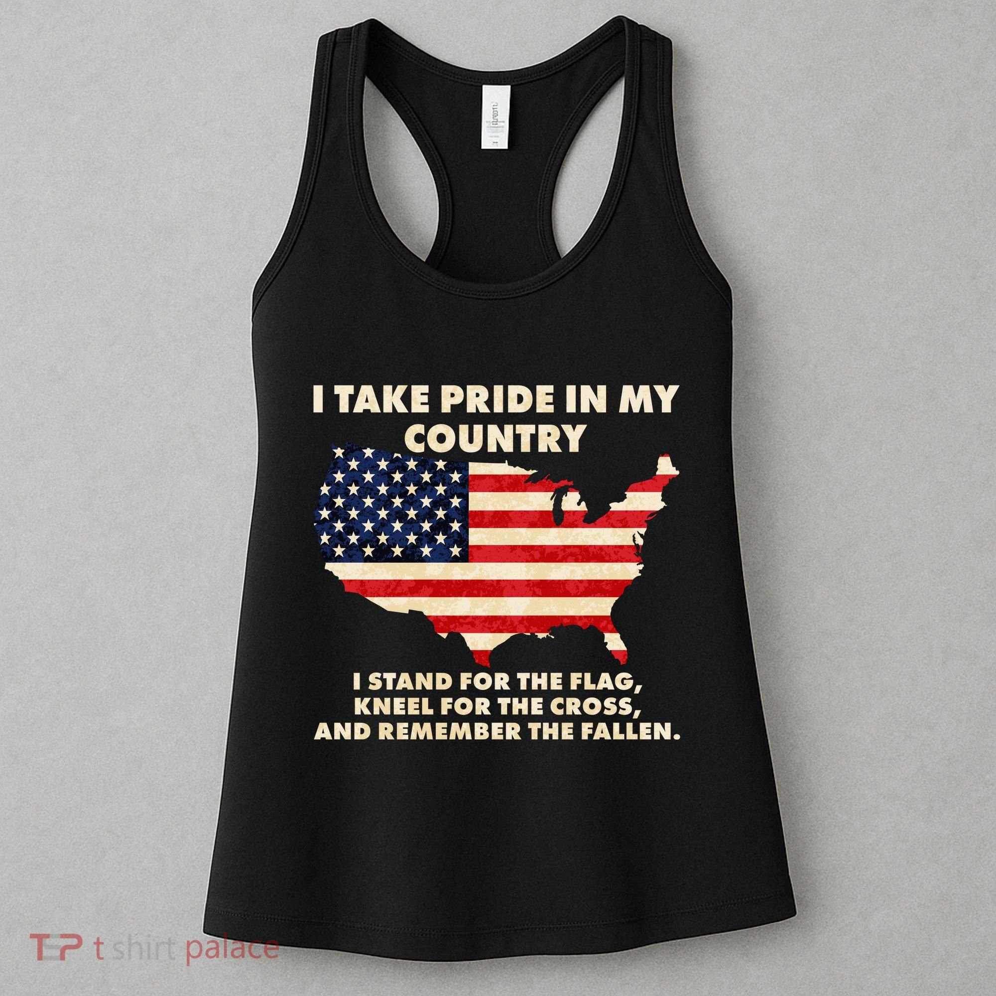 I Take Pride In My Country Distressed USA American Flag Map Women's Tank Top