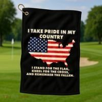I Take Pride In My Country Distressed USA American Flag Map Golf Towel thumb 1