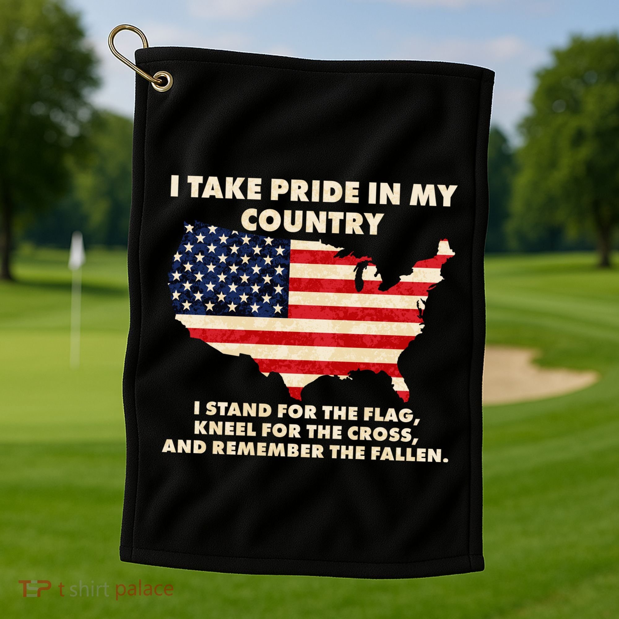 I Take Pride In My Country Distressed USA American Flag Map Golf Towel