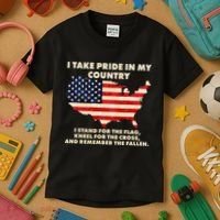 I Take Pride In My Country Distressed USA American Flag Map Kids T-Shirt thumb 3