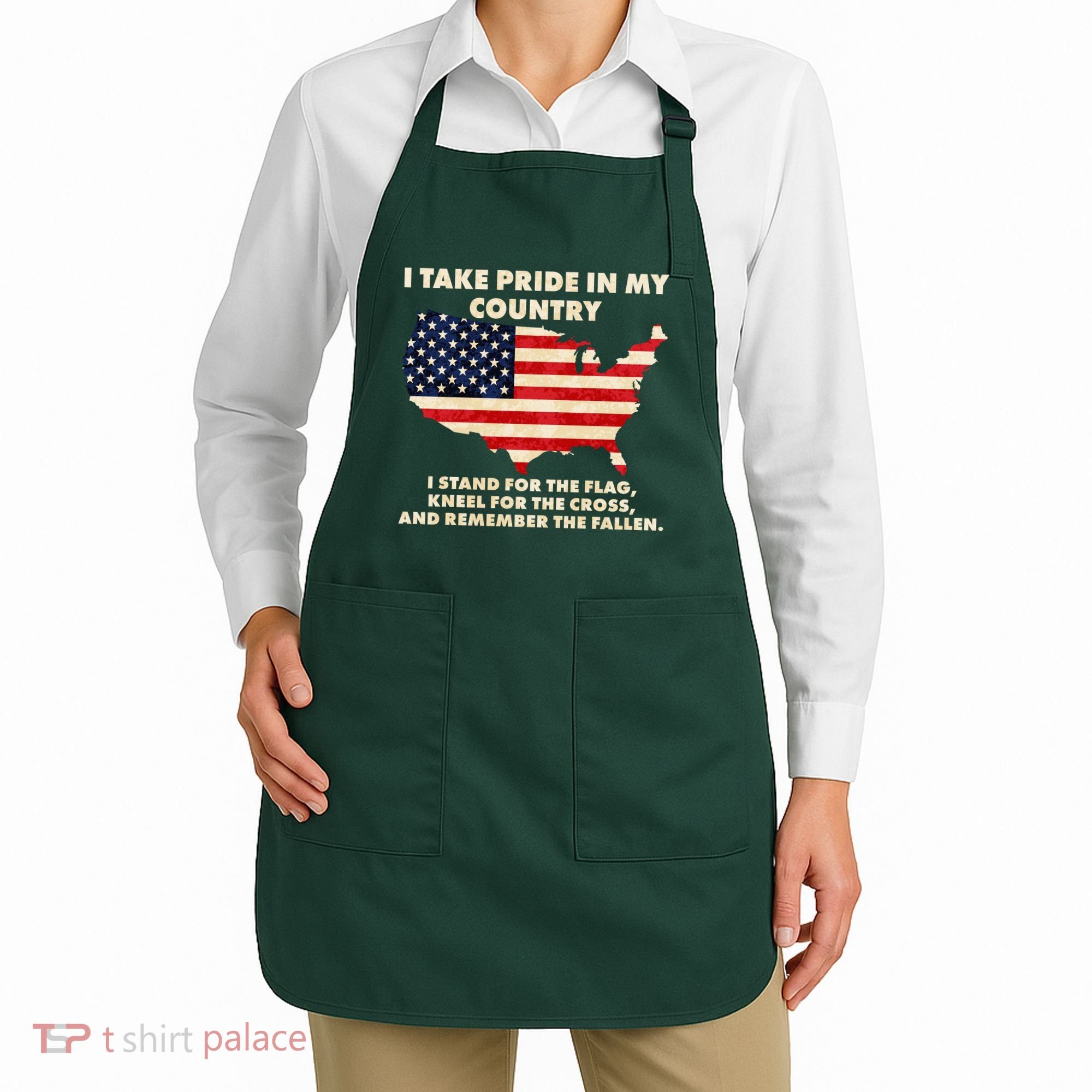 I Take Pride In My Country Distressed USA American Flag Map Apron