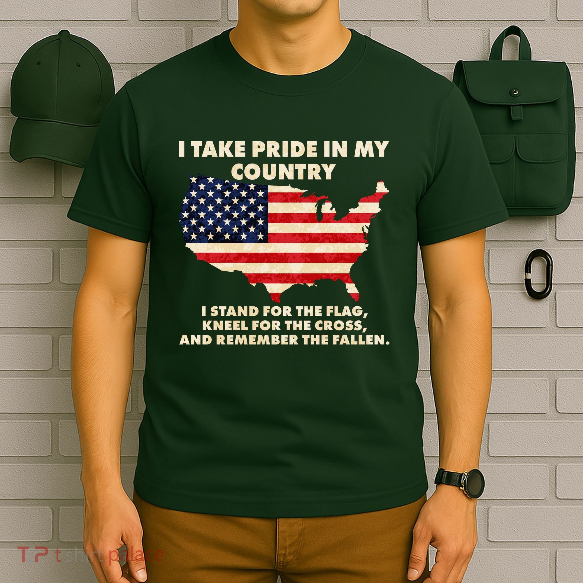 I Take Pride In My Country Distressed USA American Flag Map T-Shirt