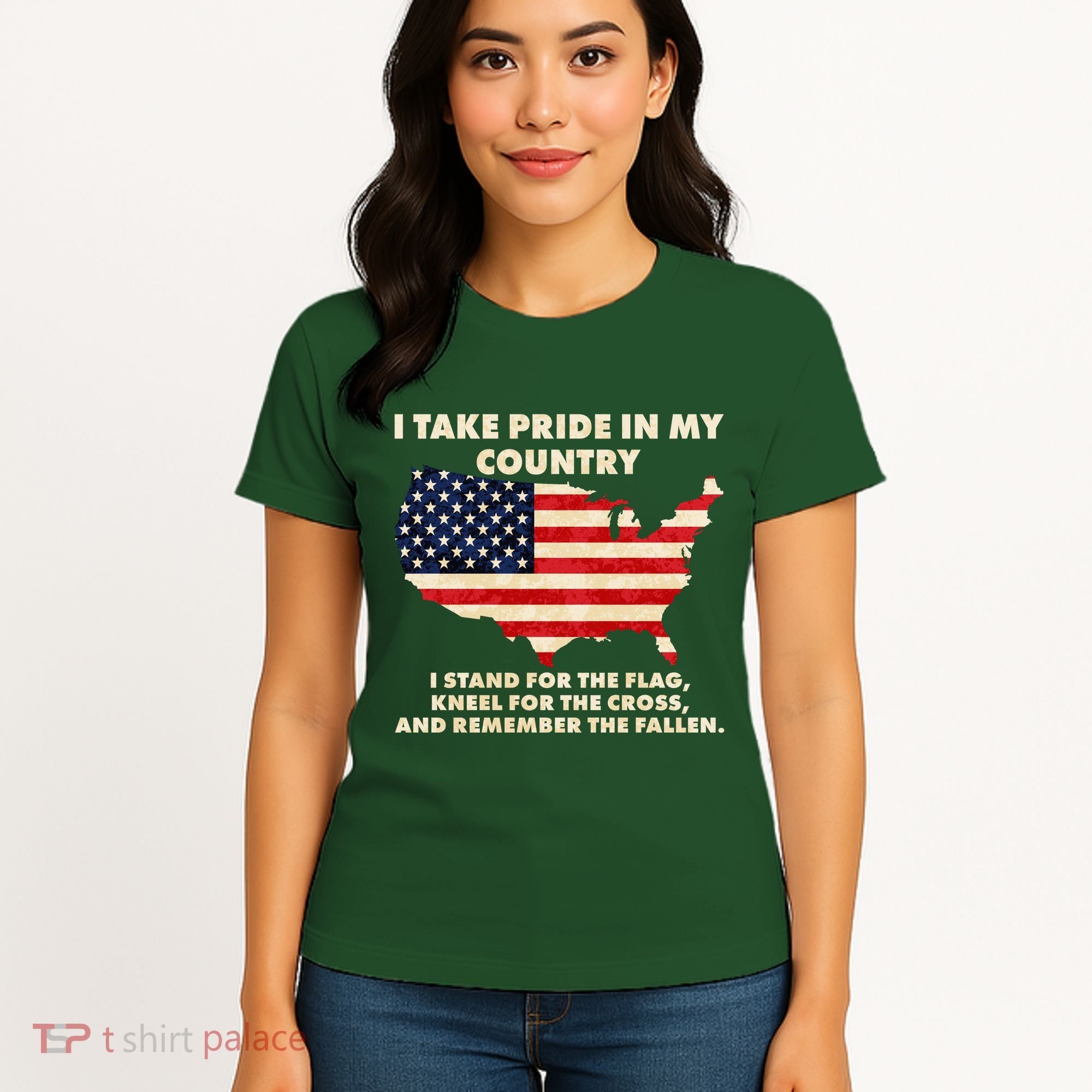 I Take Pride In My Country Distressed USA American Flag Map Women's T-Shirt