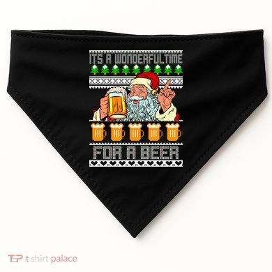 It's A Wonderful Time For A Beer Ugly Christmas Sweater Design USA-Made Doggie Bandana
