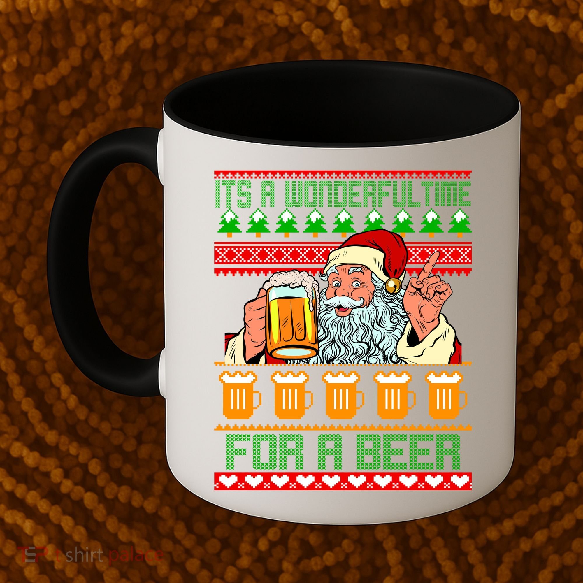 It's A Wonderful Time For A Beer Ugly Christmas Sweater Design Coffee Mug