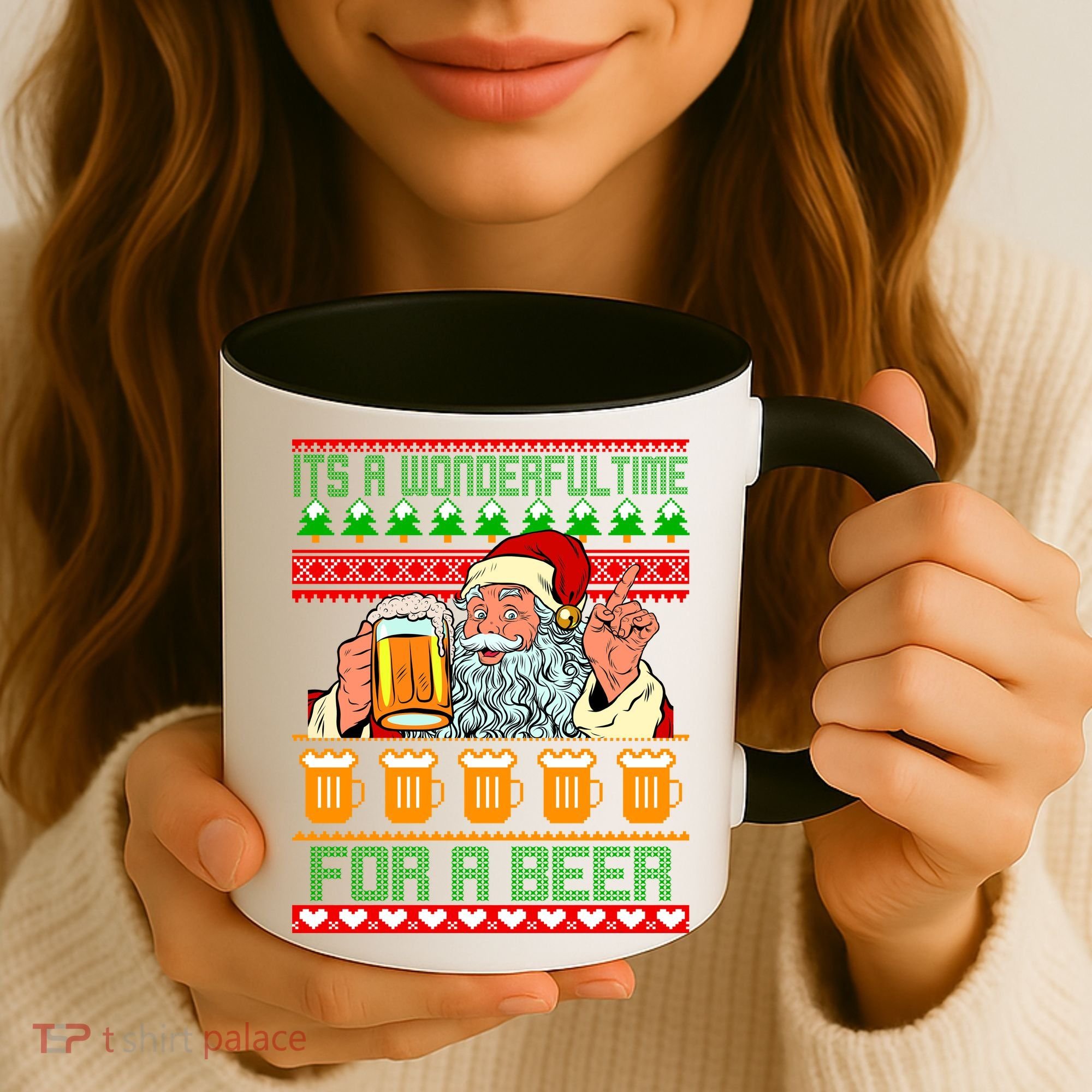 It's A Wonderful Time For A Beer Ugly Christmas Sweater Design Coffee Mug