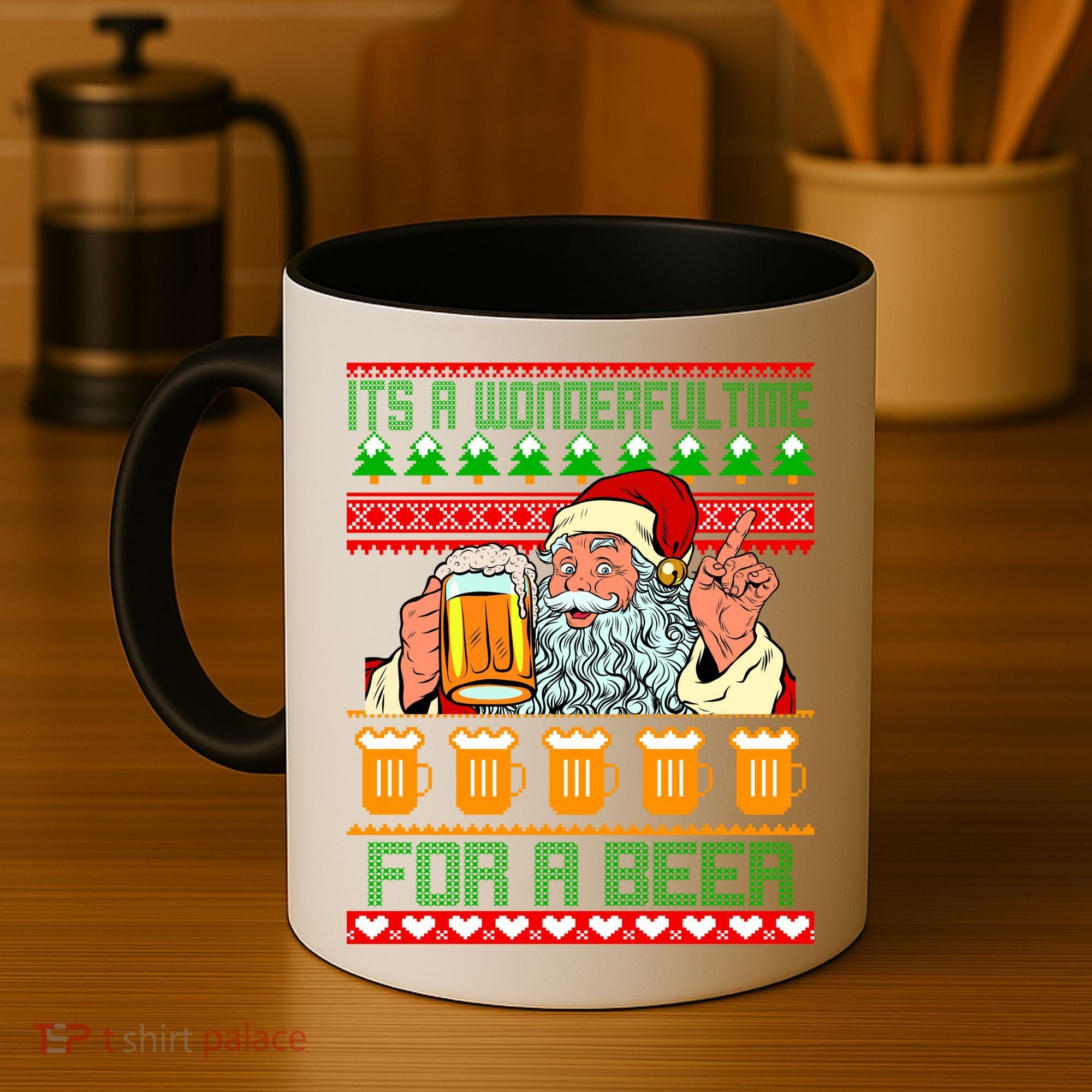 It's A Wonderful Time For A Beer Ugly Christmas Sweater Design Coffee Mug