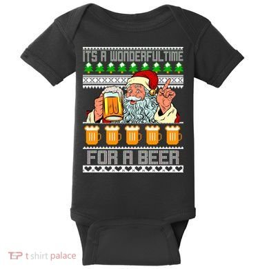 It's A Wonderful Time For A Beer Ugly Christmas Sweater Design Baby Bodysuit