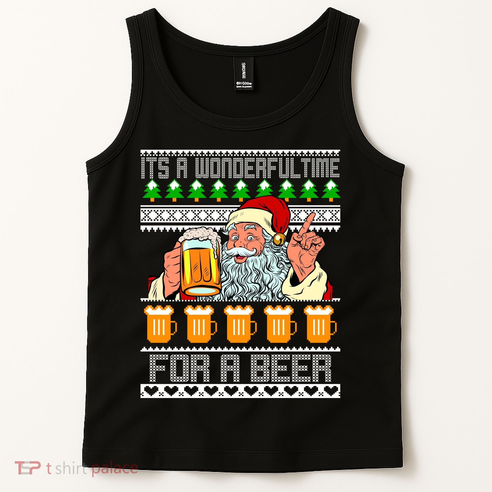 It's A Wonderful Time For A Beer Ugly Christmas Sweater Design Tank Top