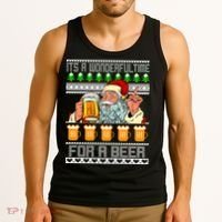 It's A Wonderful Time For A Beer Ugly Christmas Sweater Design Tank Top thumb 3