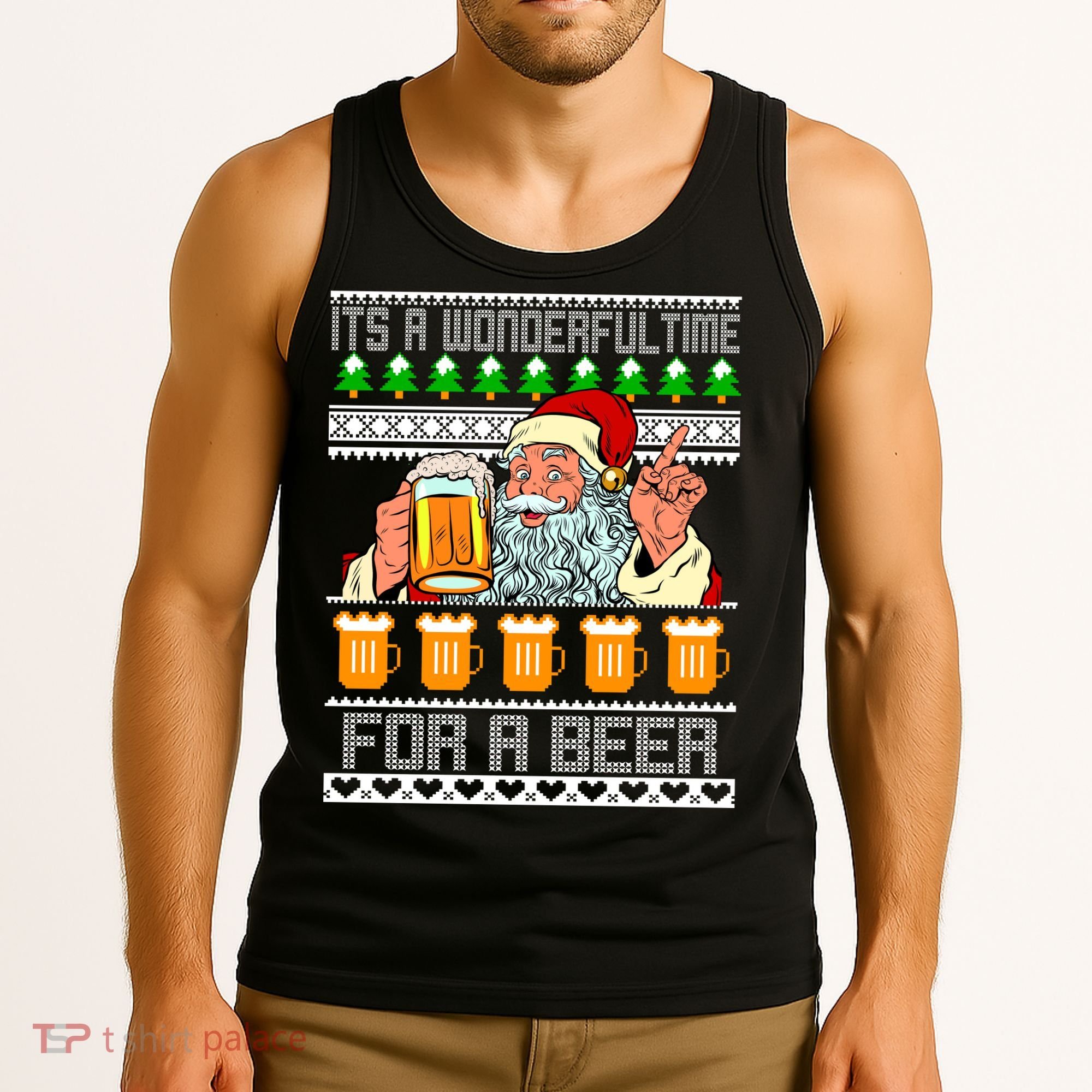 It's A Wonderful Time For A Beer Ugly Christmas Sweater Design Tank Top