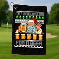 It's A Wonderful Time For A Beer Ugly Christmas Sweater Design Golf Towel thumb 1