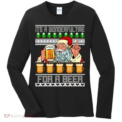 It's A Wonderful Time For A Beer Ugly Christmas Sweater Design Women's Long Sleeve Shirt