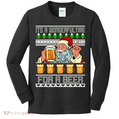 It's A Wonderful Time For A Beer Ugly Christmas Sweater Design Kids Long Sleeve Shirt