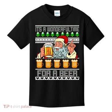 It's A Wonderful Time For A Beer Ugly Christmas Sweater Design Kids T-Shirt