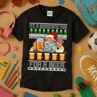 It's A Wonderful Time For A Beer Ugly Christmas Sweater Design Kids T-Shirt thumb 3