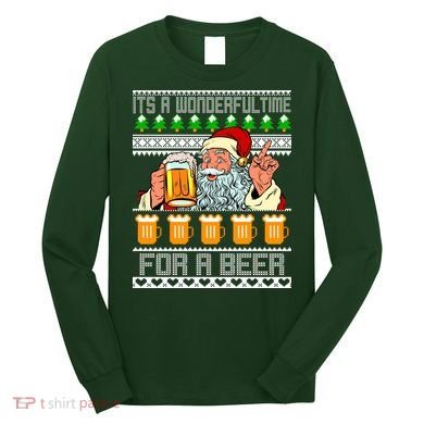 It's A Wonderful Time For A Beer Ugly Christmas Sweater Design Long Sleeve Shirt