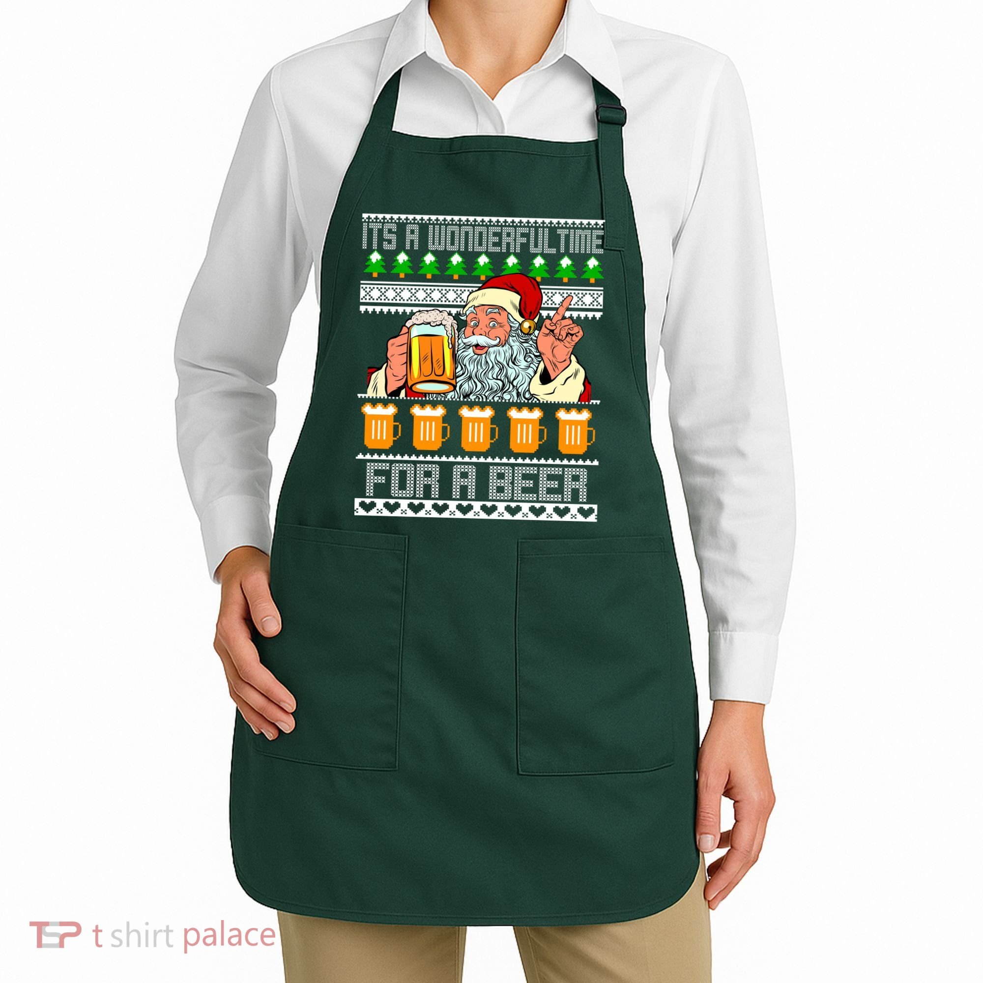 It's A Wonderful Time For A Beer Ugly Christmas Sweater Design Apron