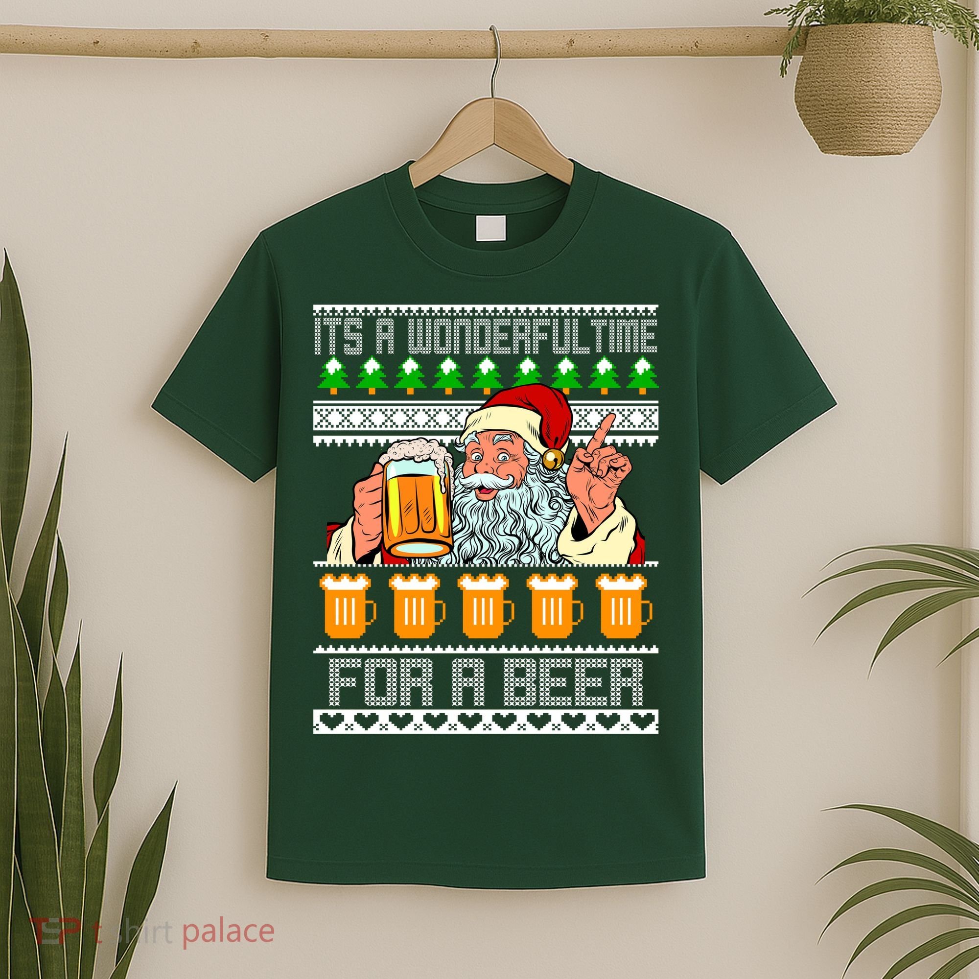 It's A Wonderful Time For A Beer Ugly Christmas Sweater Design T-Shirt