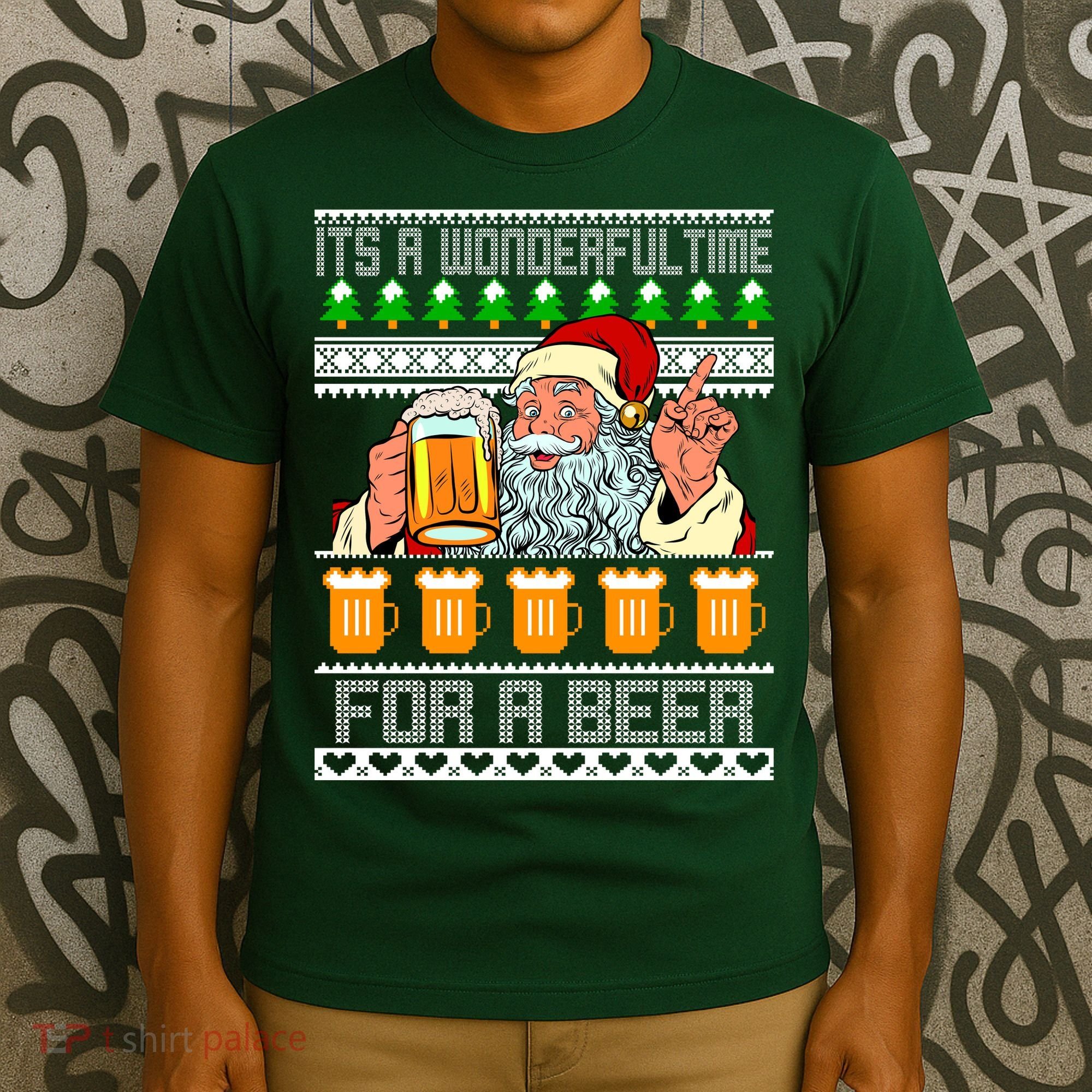 It's A Wonderful Time For A Beer Ugly Christmas Sweater Design T-Shirt
