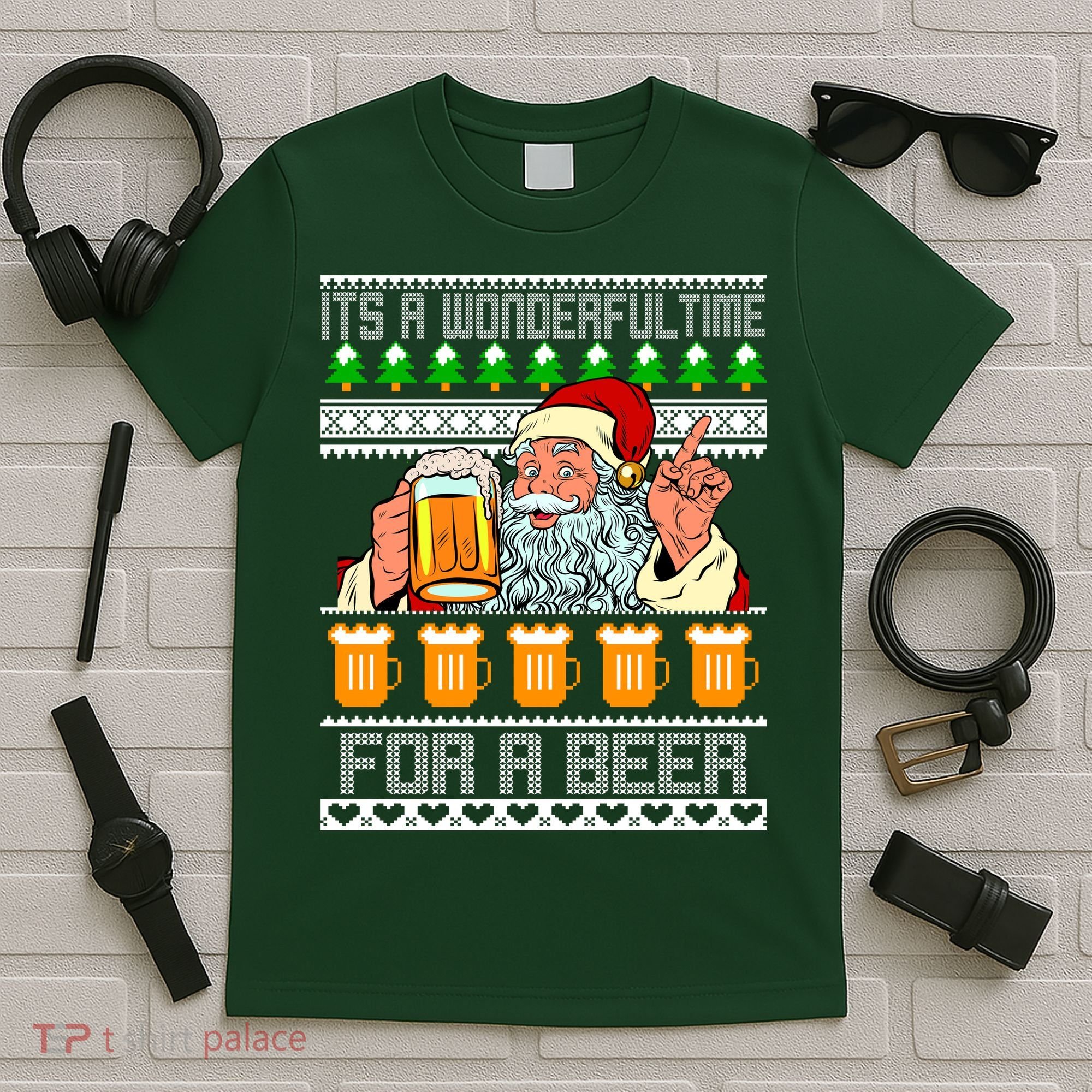 It's A Wonderful Time For A Beer Ugly Christmas Sweater Design T-Shirt