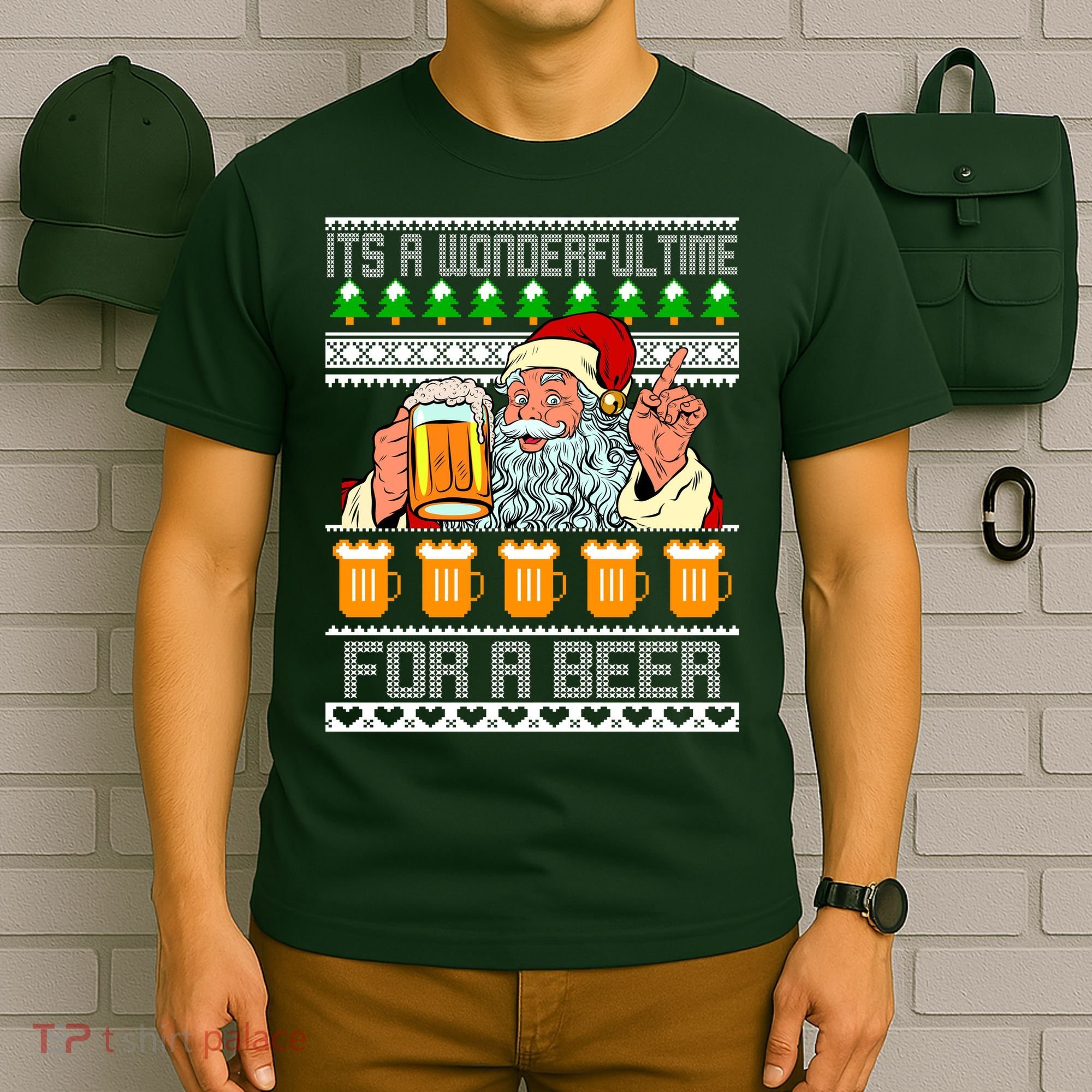 It's A Wonderful Time For A Beer Ugly Christmas Sweater Design T-Shirt