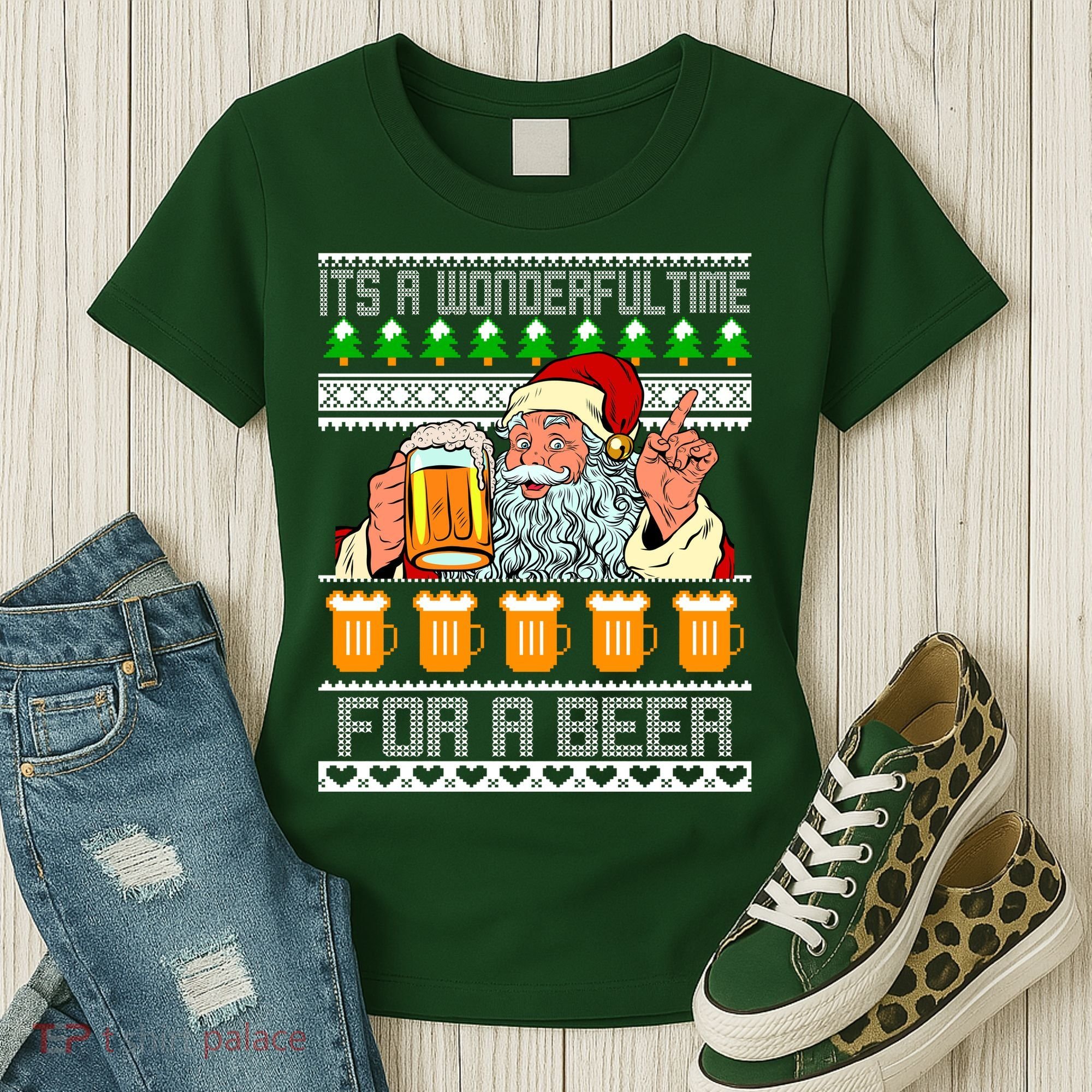 It's A Wonderful Time For A Beer Ugly Christmas Sweater Design Women's T-Shirt