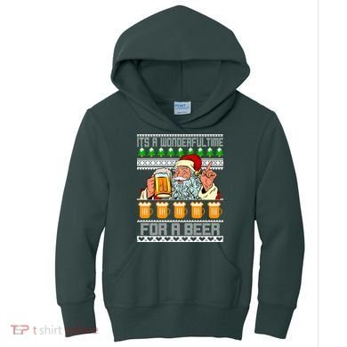 It's A Wonderful Time For A Beer Ugly Christmas Sweater Design Kids Hoodie