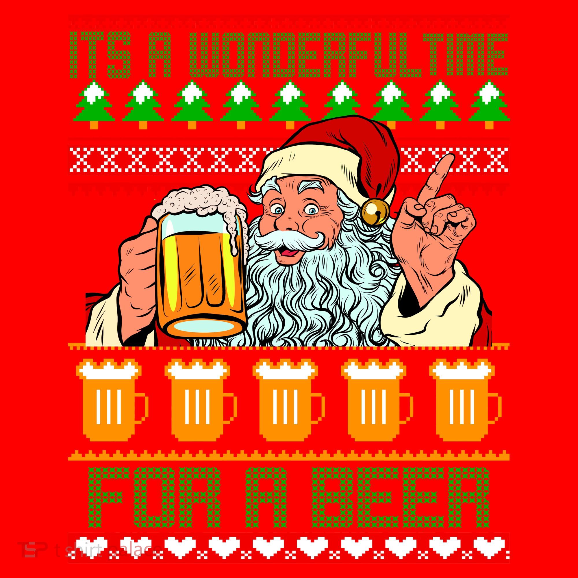 It's A Wonderful Time For A Beer Ugly Christmas Sweater Design Santa Hat