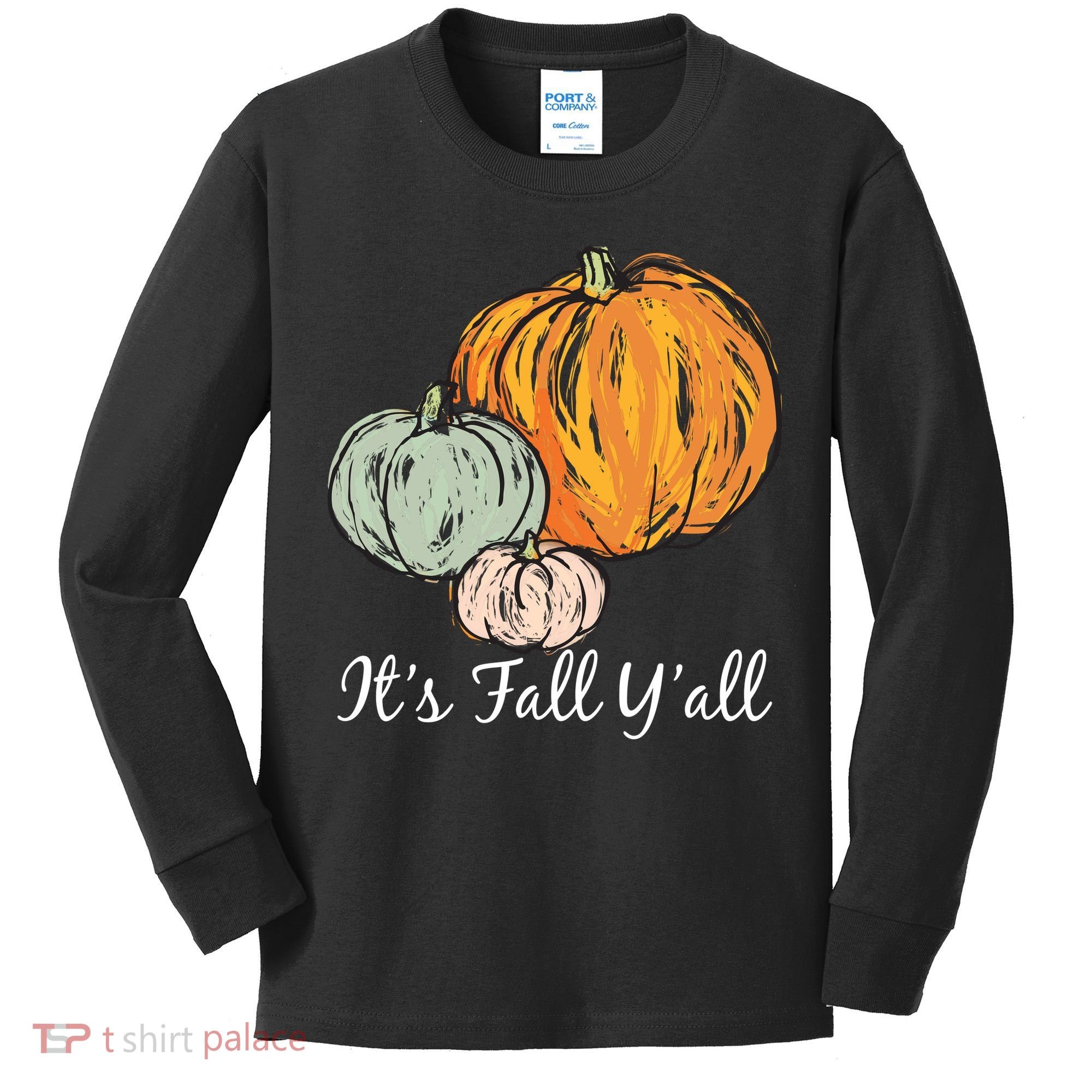 It's Fall Y'all Pumpkin Illustration Kids Long Sleeve Shirt