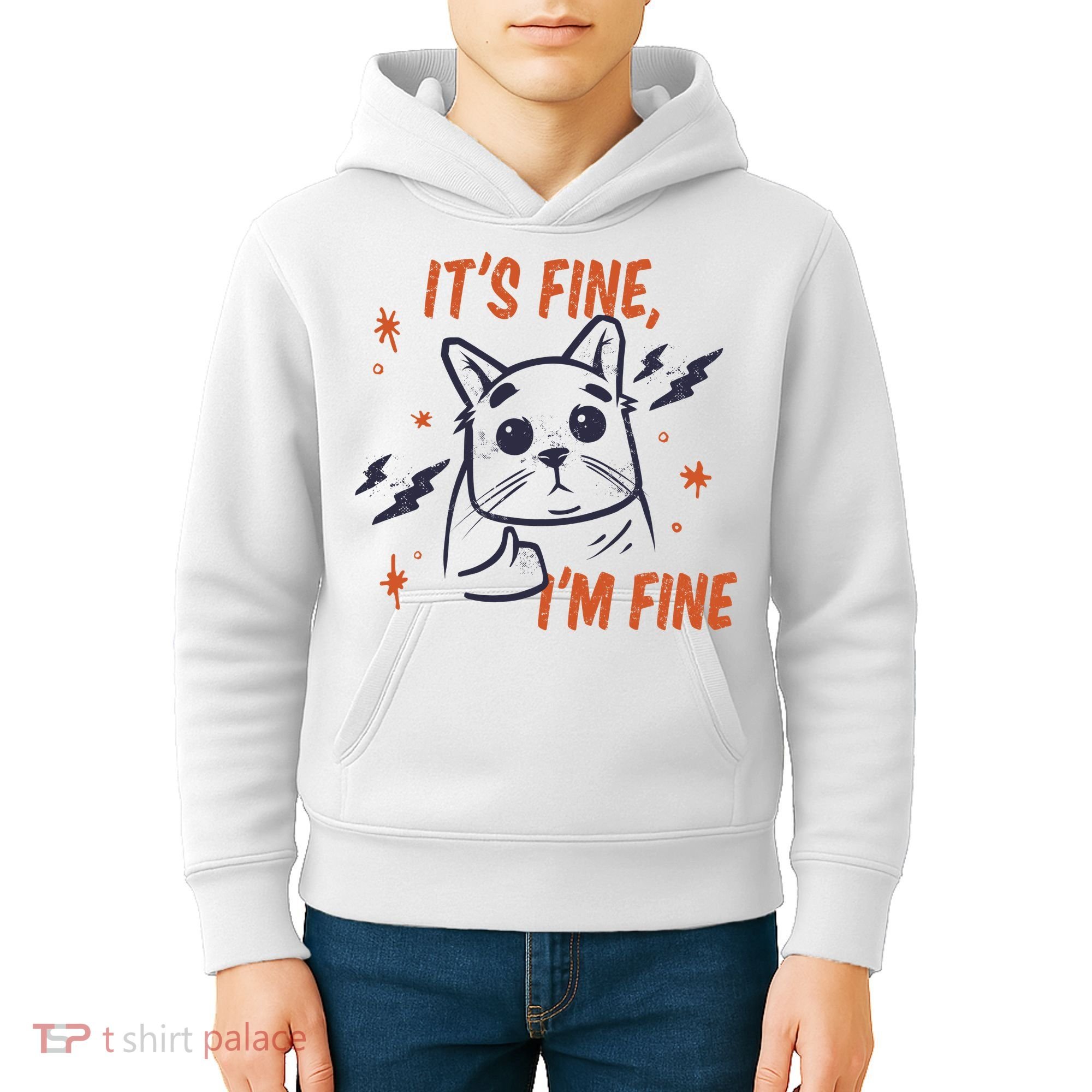 It's Fine I'm Fine Cat Kids Hoodie