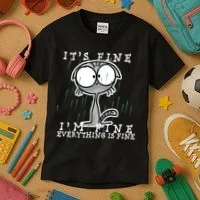 It's Fine I'm Fine Everything Is Fine Cat  Kids T-Shirt thumb 3