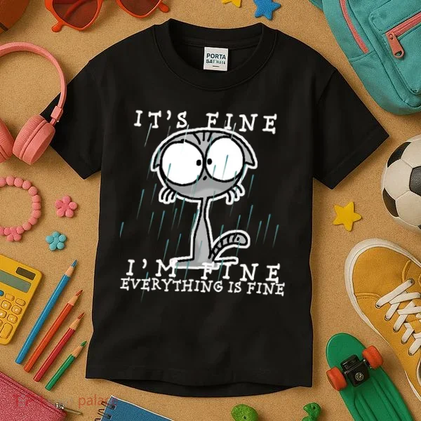 It's Fine I'm Fine Everything Is Fine Cat  Kids T-Shirt