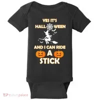 Its Halloween & I Can Ride a Stick Witch Baby Bodysuit thumb 0