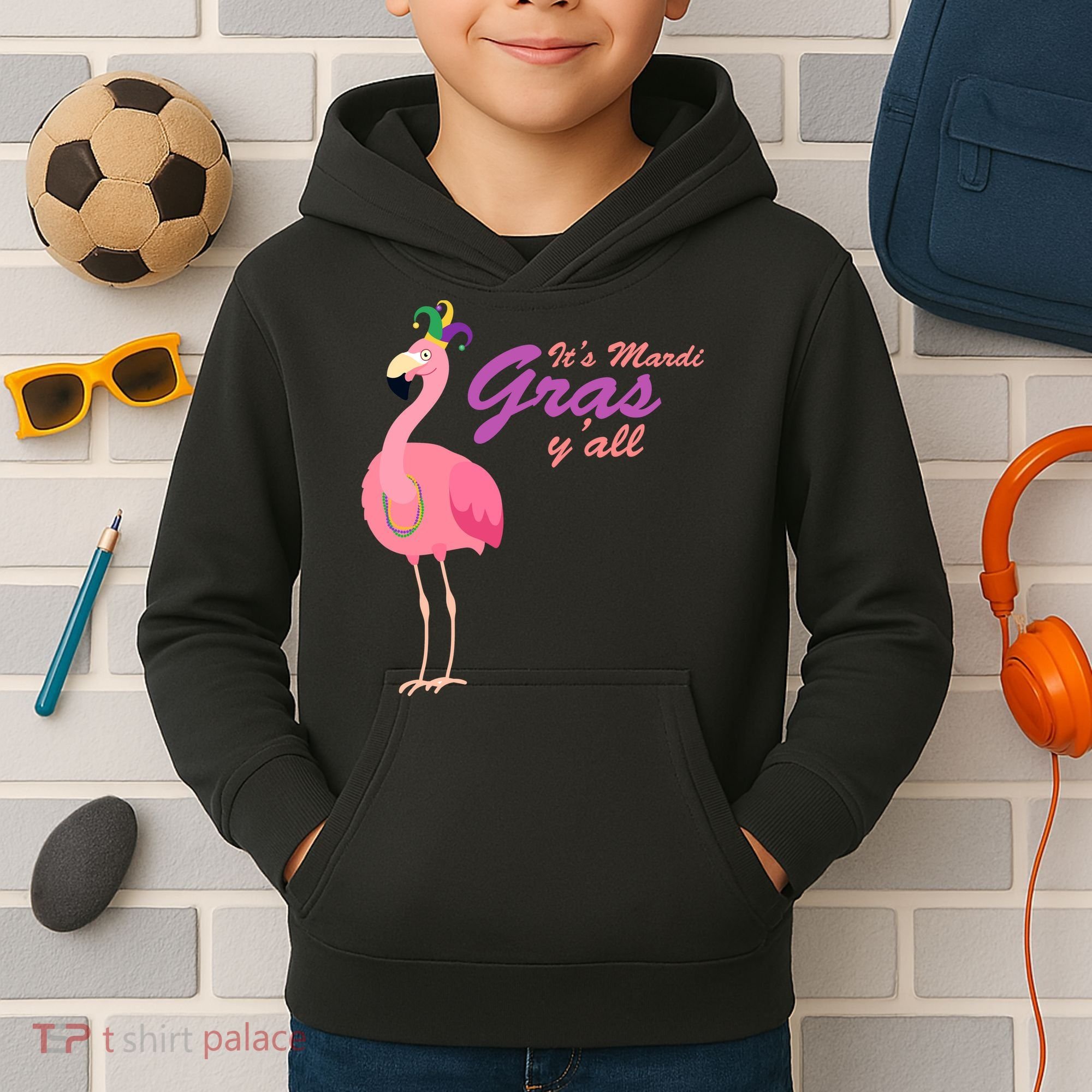 IT's Mardi Gras Flamingo Kids Hoodie