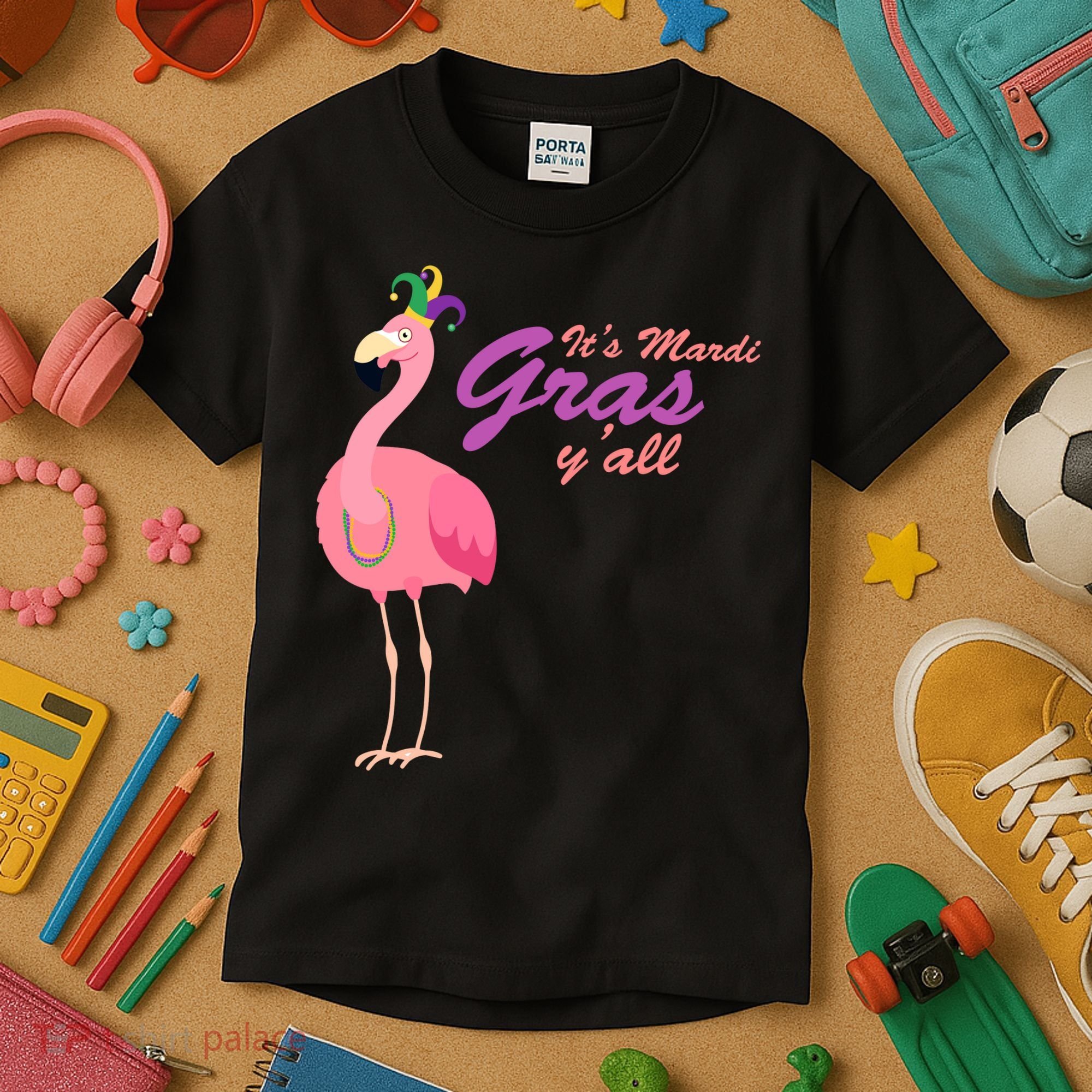IT's Mardi Gras Flamingo Kids T-Shirt