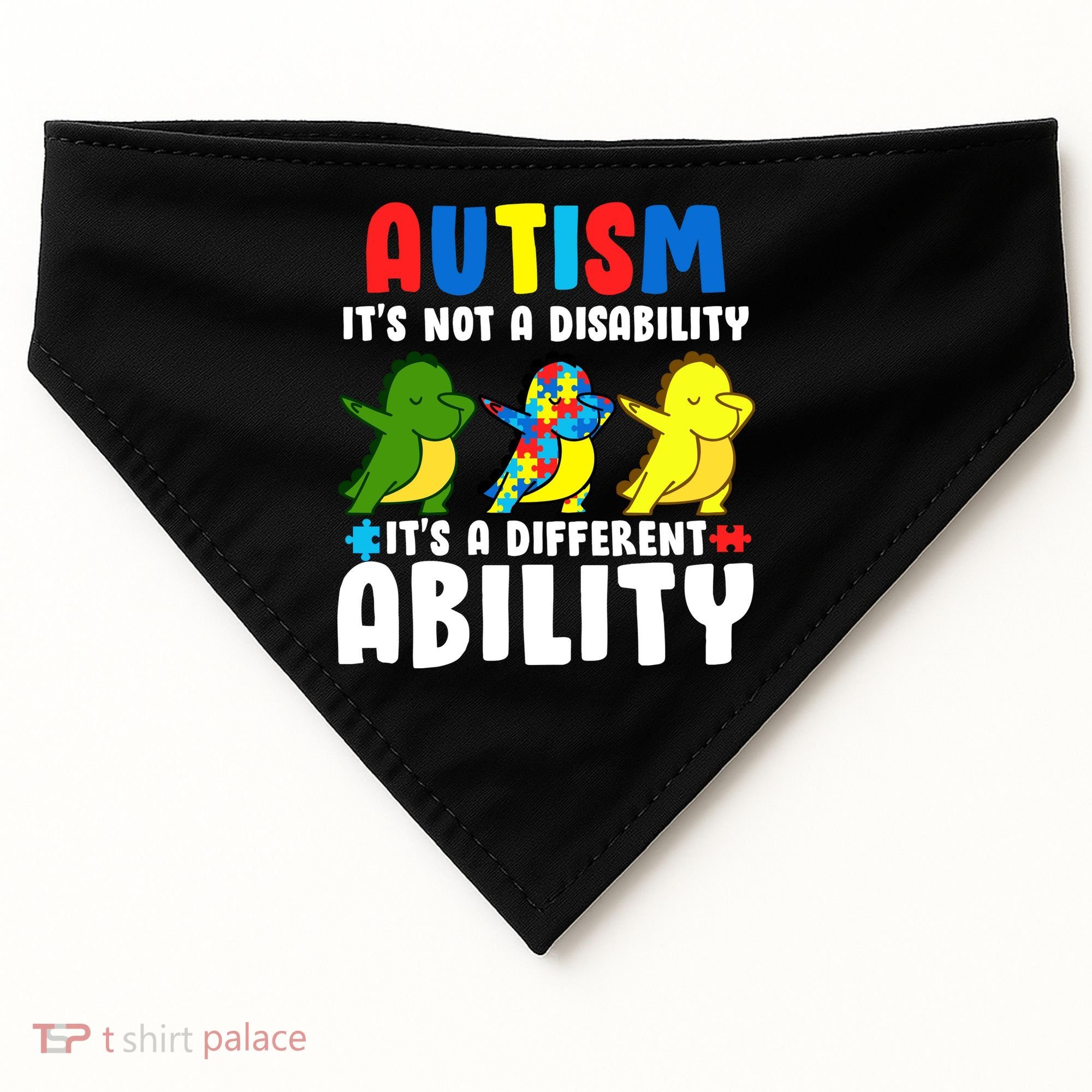 It's Not A Disability Ability Autism Dinosaur Dabbing USA-Made Doggie Bandana