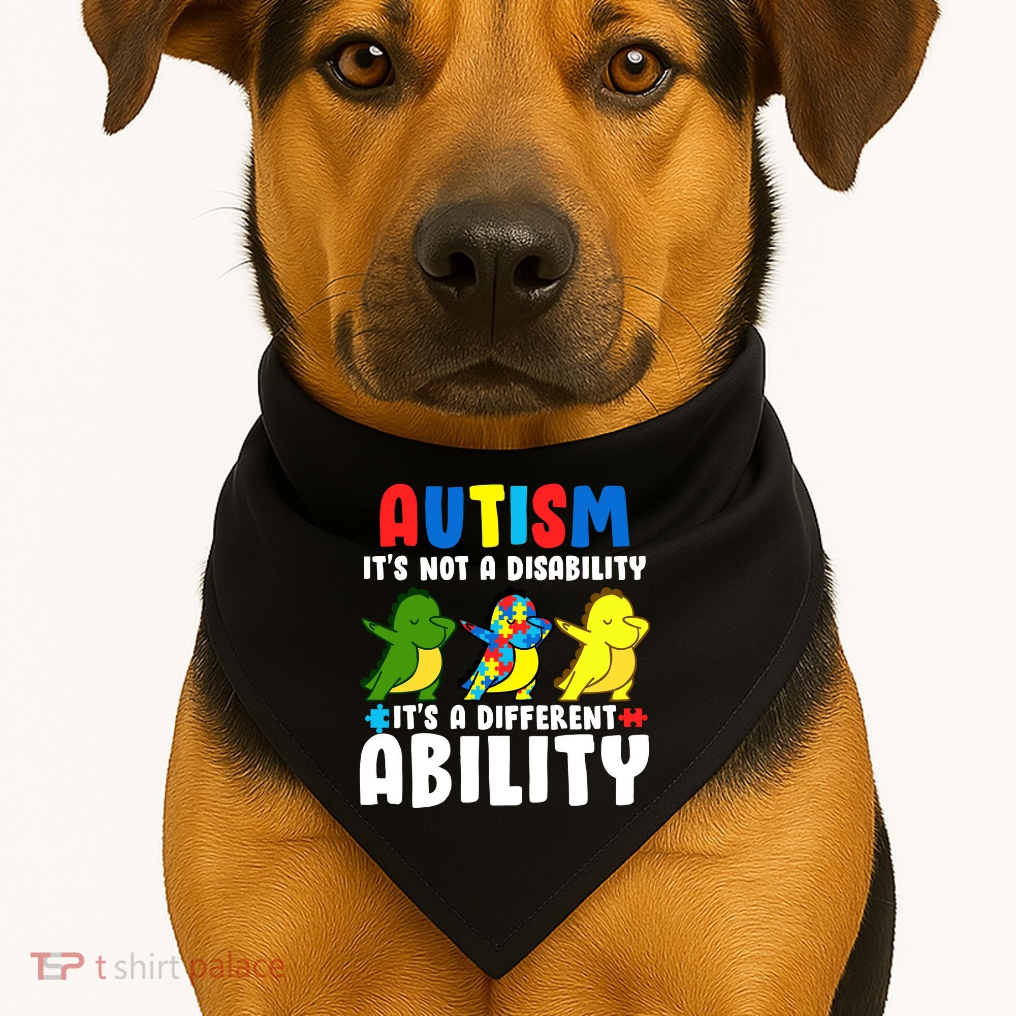 It's Not A Disability Ability Autism Dinosaur Dabbing USA-Made Doggie Bandana