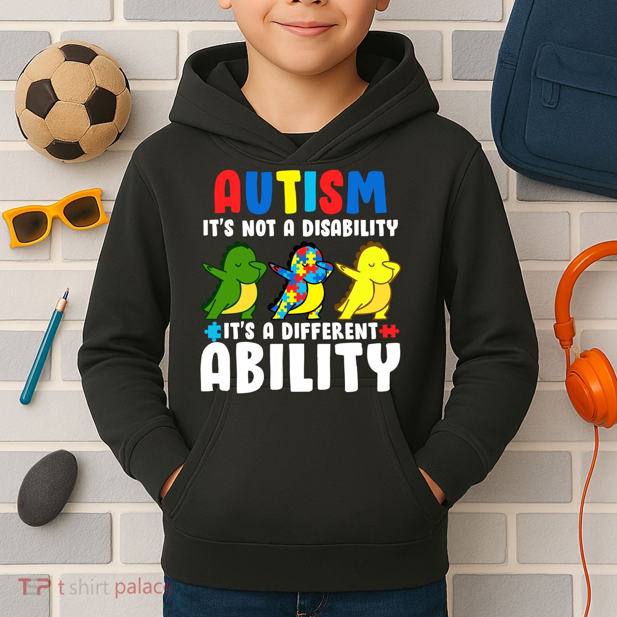 It's Not A Disability Ability Autism Dinosaur Dabbing Kids Hoodie