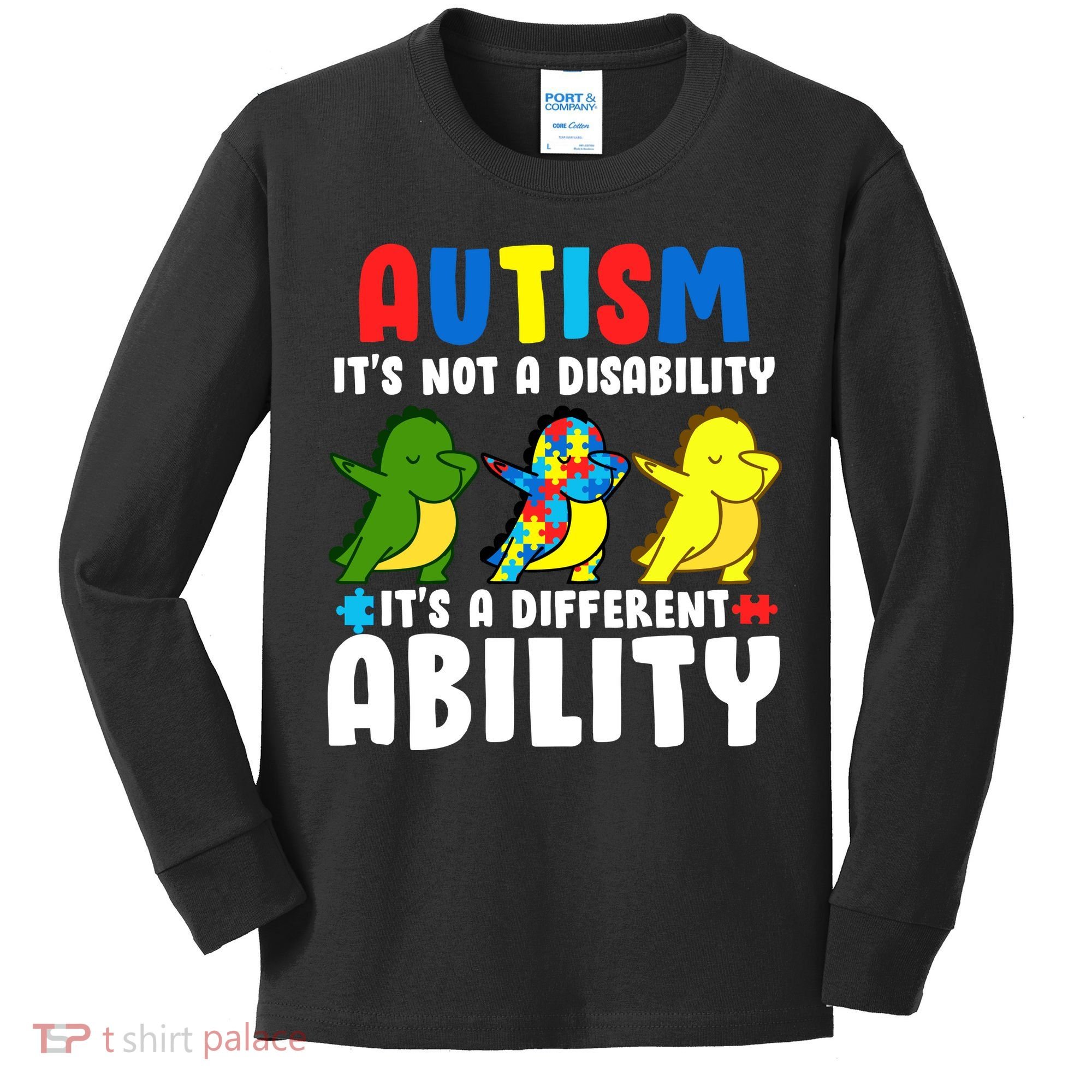 It's Not A Disability Ability Autism Dinosaur Dabbing Kids Long Sleeve Shirt