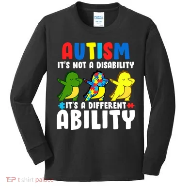 It's Not A Disability Ability Autism Dinosaur Dabbing Kids Long Sleeve Shirt