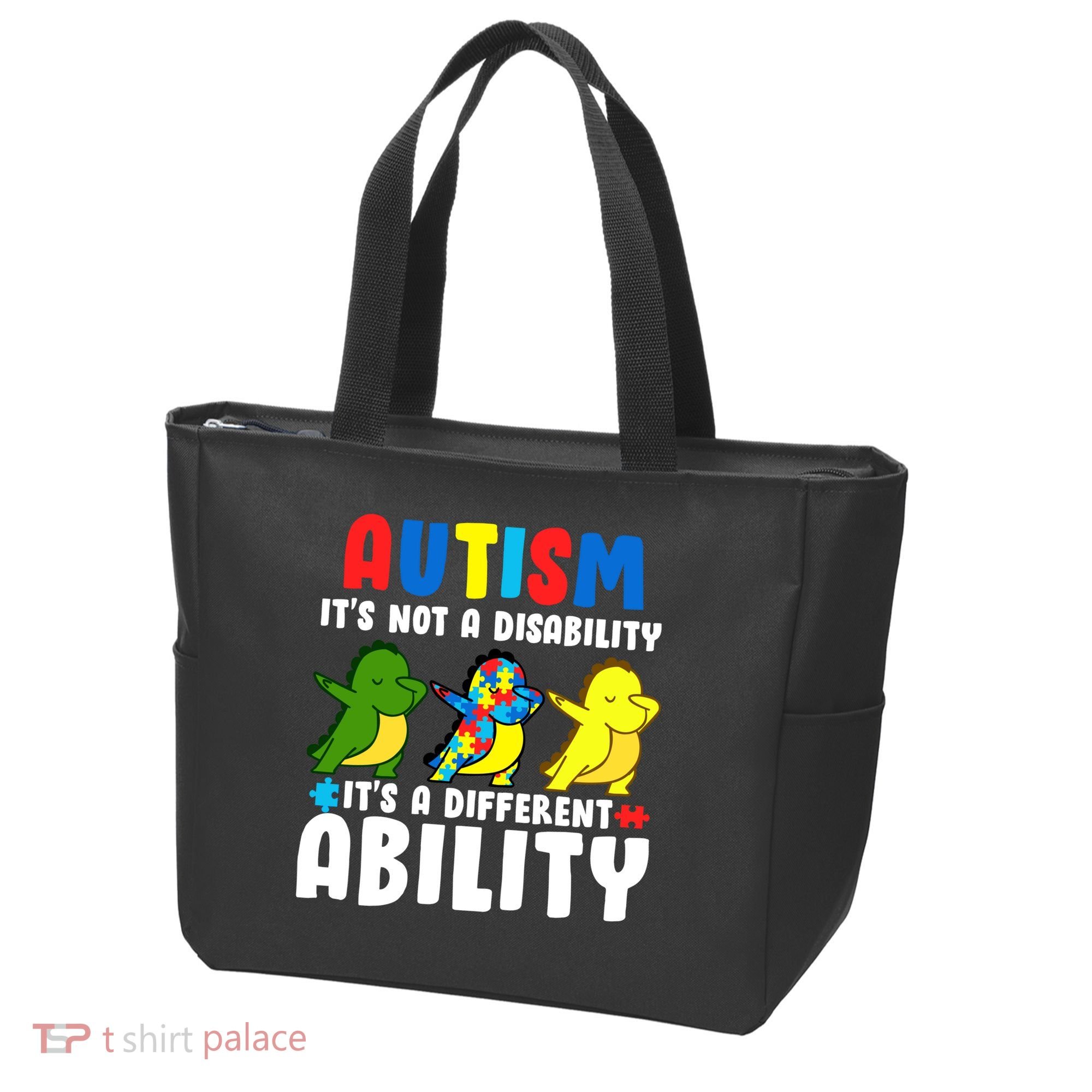 It's Not A Disability Ability Autism Dinosaur Dabbing Tote Bag