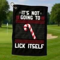 It's Not Going To Lick Itself Ugly Christmas Sweater Golf Towel thumb 1