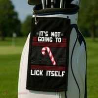 It's Not Going To Lick Itself Ugly Christmas Sweater Golf Towel thumb 2